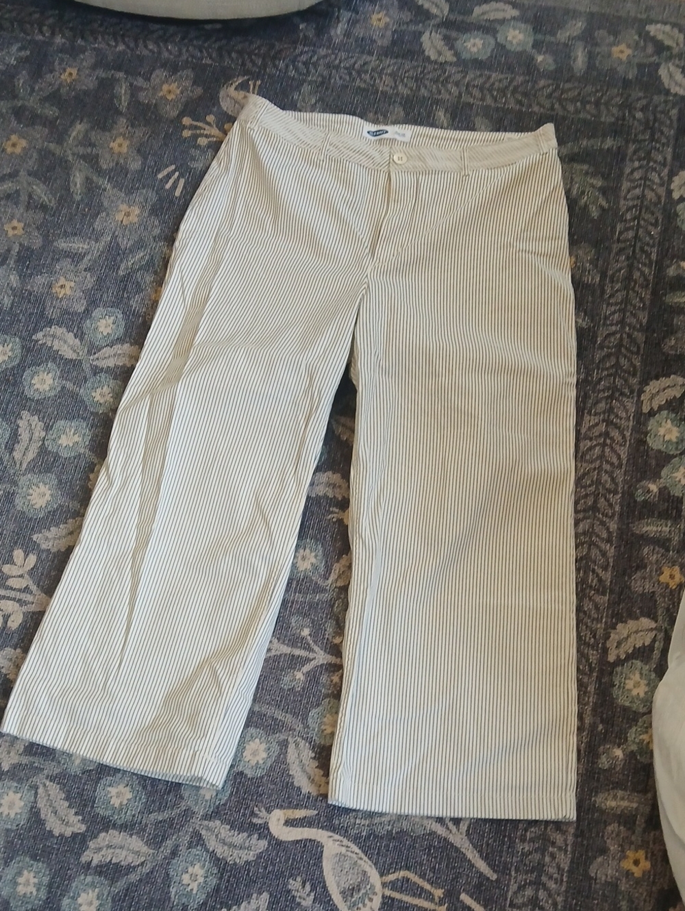 Old Navy Cream and Navy Pinstripe Wide Leg Pants